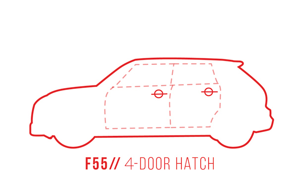 A profile outline of the MINI Hardtop 4 door F55