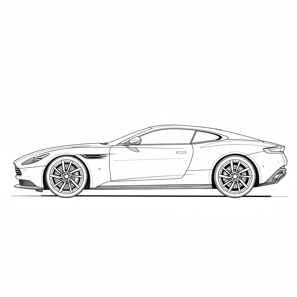 Drawing profile outline of the Aston Martin DB11 -