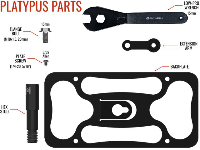 Parts list for The Platypus License Plate Mount for 2017-2023 Tesla Model 3 -