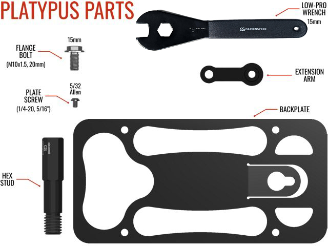 Parts list for The Platypus License Plate Mount for 2017-2024 Porsche 718 Boxster 981