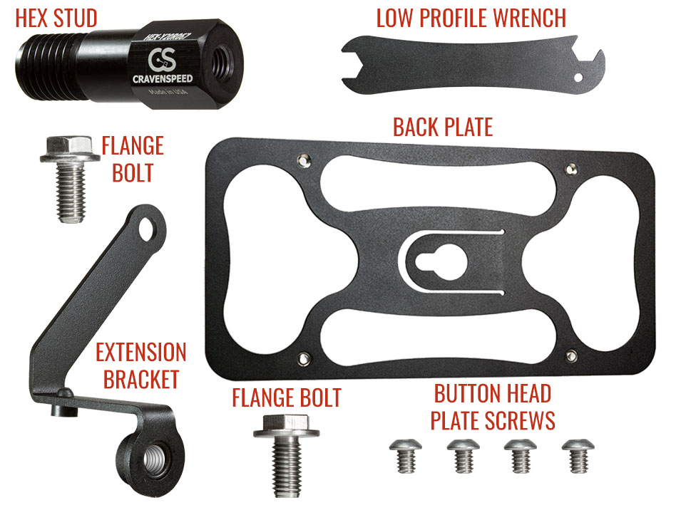 All of the parts and hardware included with the CravenSpeed Platypus mount for the ND Miata/MX-5