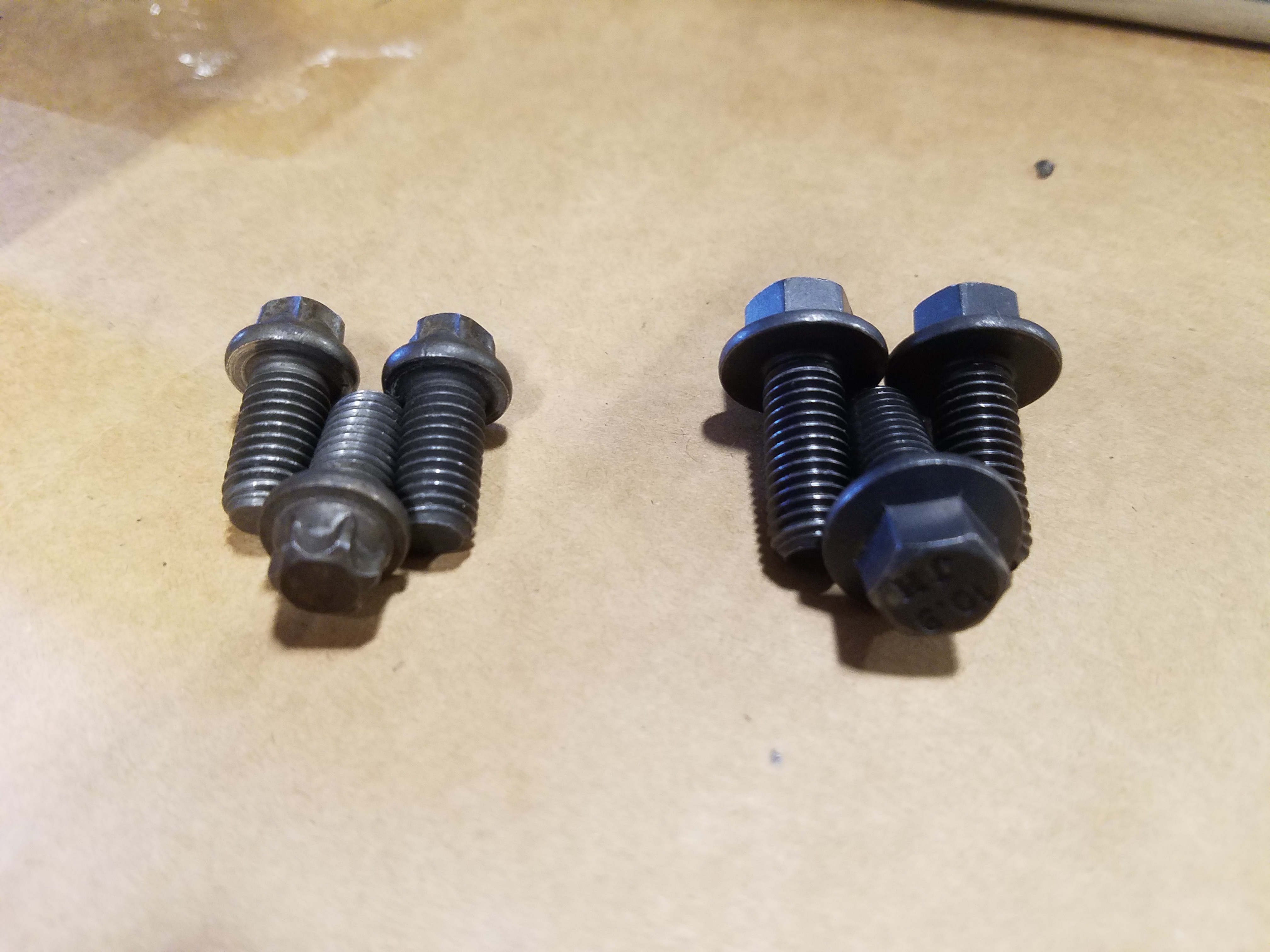 Comparing bolts.