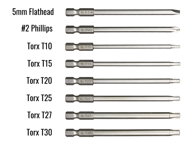 The 8 driver bits included in the CravenSpeed 8-bit Tool Kit