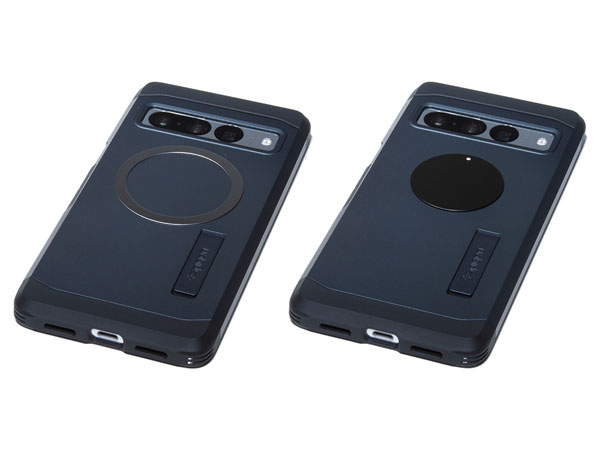 A photo of the included adhesive steel plates installed on a smartphone.