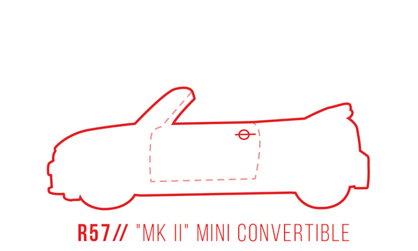 A profile outline of the MINI Cooper Convertible R57