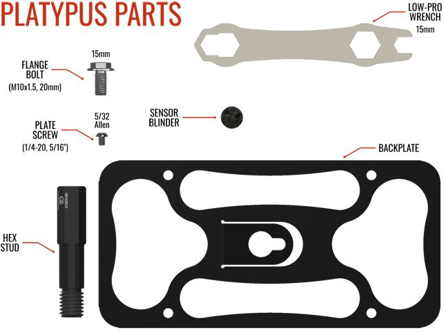 Parts list for The Platypus License Plate Mount for 2010-2016 Porsche Panamera