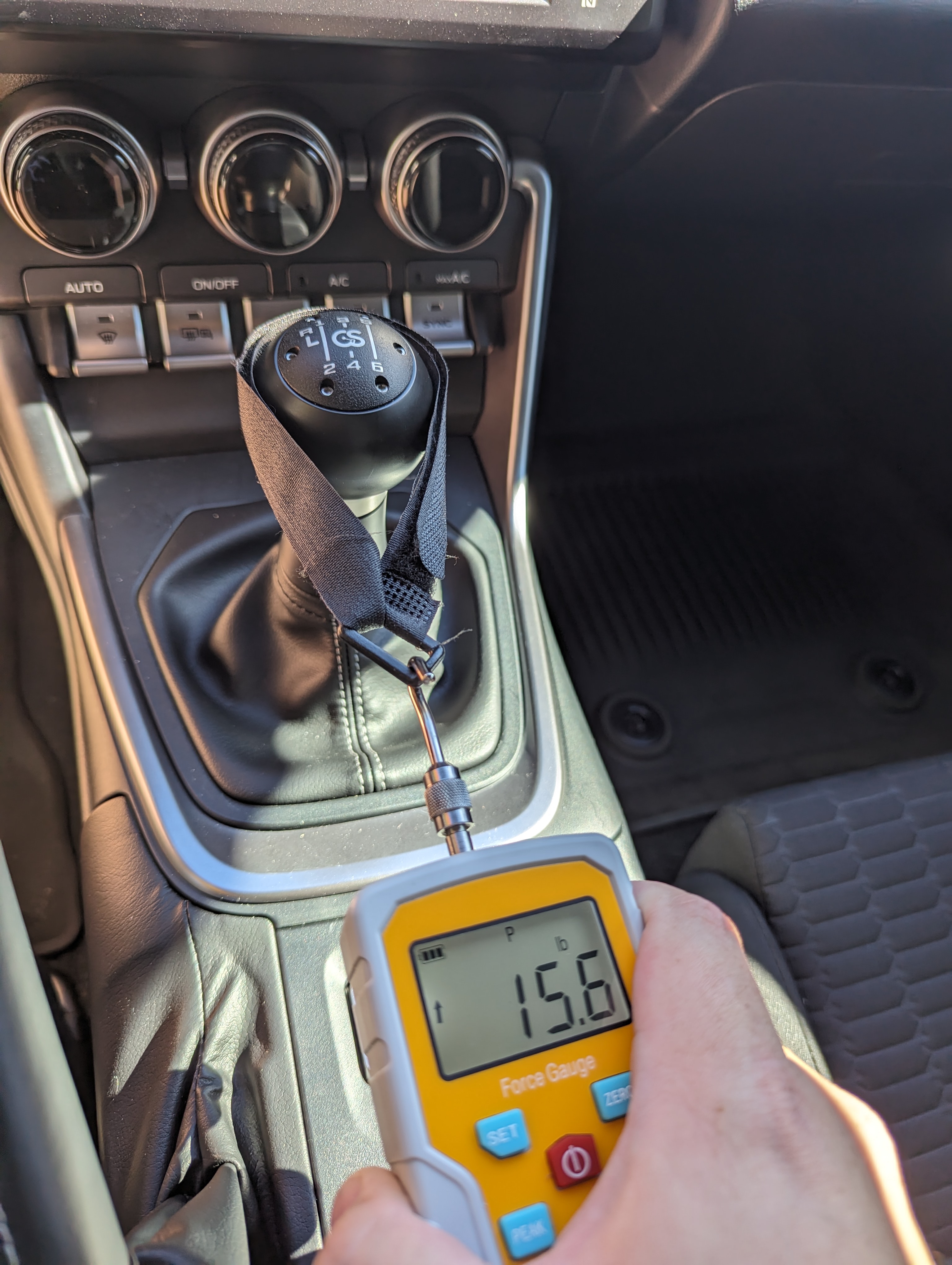 Measuring the force required to shift the stock shifter in the Toyota GR86