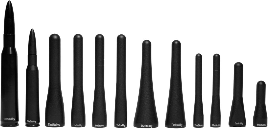 Various shapes and sizes of Stubby antennas lined up in a row